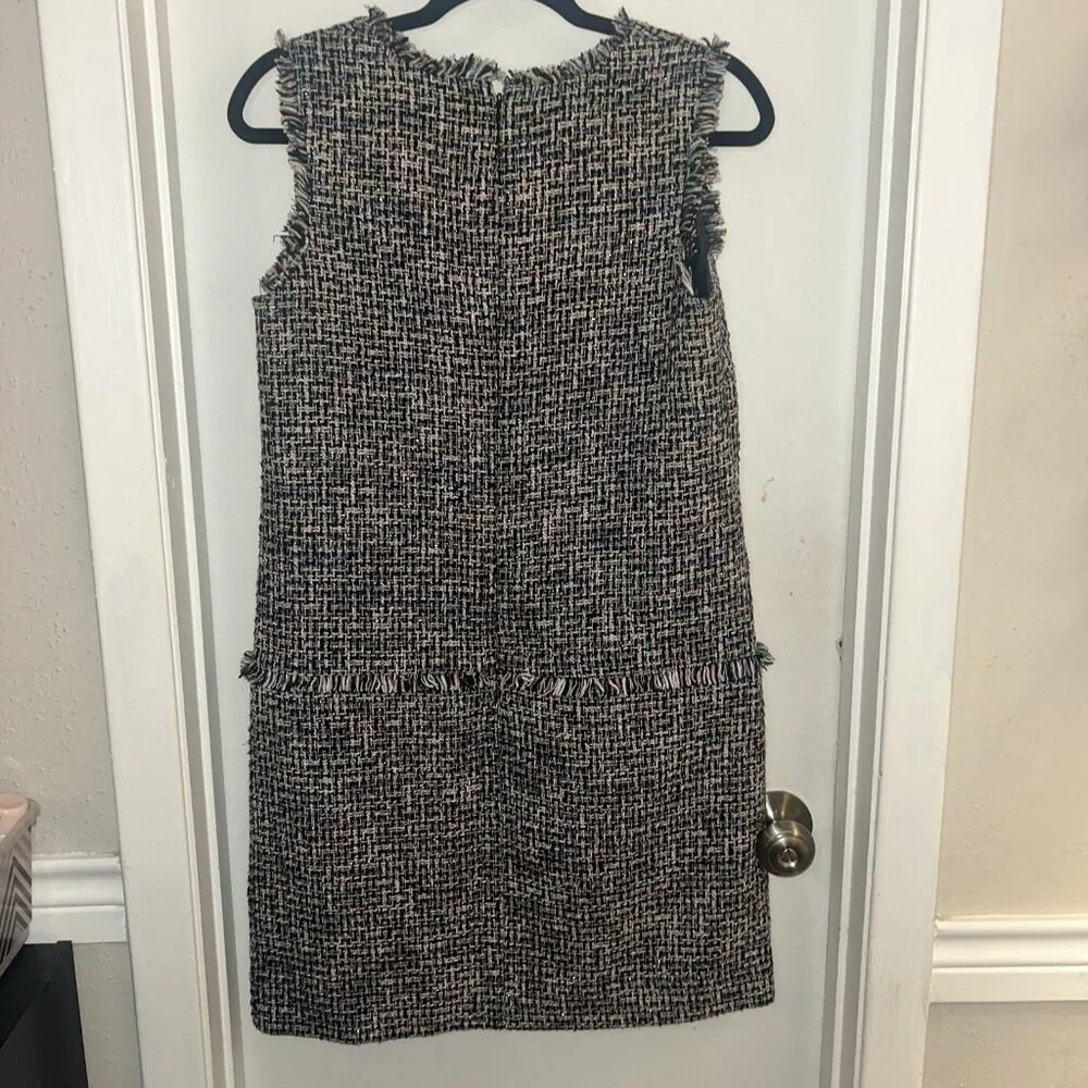 J.Crew Multicolored Metallic Tweed  V-neck Fringed Career Chic Sheath Dress Sz 4